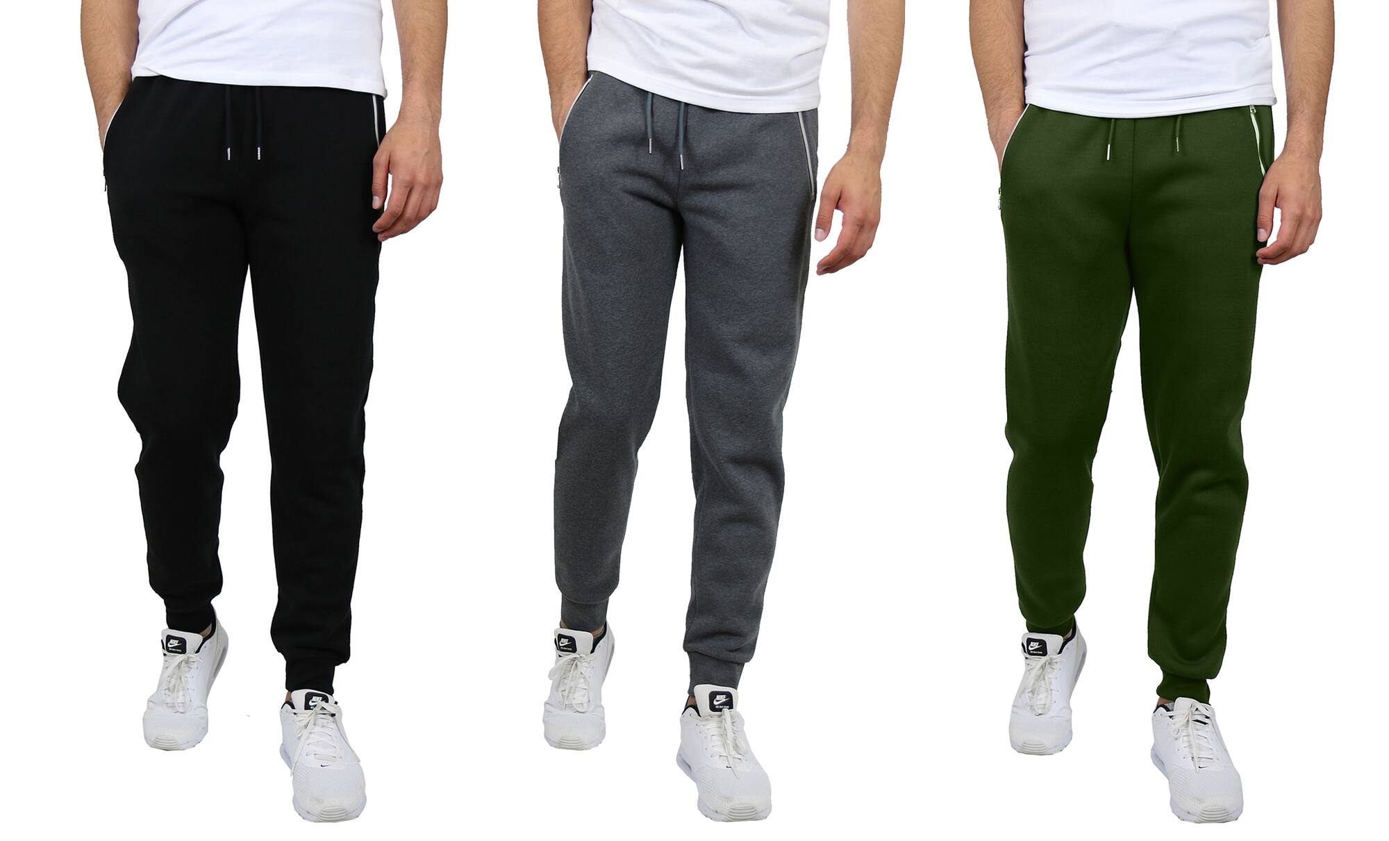 Galaxy by Harvic Men's Fleece-Lined Zip-Pocket Jogger Sweatpants 3 Pack